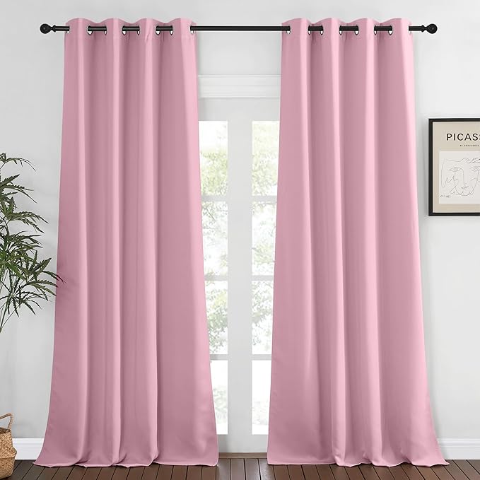 NICETOWN Bedroom Curtain Room Darkening Drapery 102 inches Length - Home Fashion Thermal Insulated Grommet Room Darkening Curtain for Living Room (Rouge Pink, 1 Panel, 52 x 102 inches)
