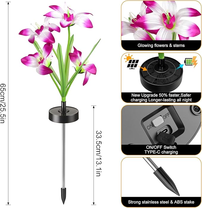 Upgraded Solar Garden Lights, 2 Pack Outdoor Solar Lights, New Round Panel for 40-Hour Runtime, Serve as Outdoor & Indoor Decor, 7-Color Changing Flower Lights, Waterproof for Patio Yard Decoration