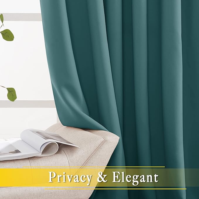 NICETOWN Blackout Room Darkening Window Curtain - Thermal Insulated Solid Grommet Blackout Patio Door Curtain/Drape for Living Room (Sea Teal, 1 Panel, 80 by 95-inch)