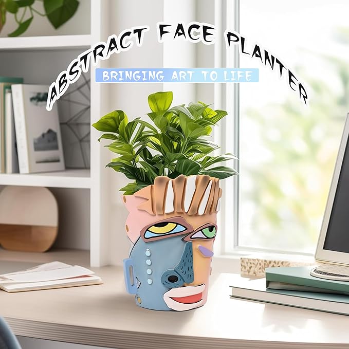 Abstract Face Planters Pots Head,Unique Head Planter for Indoor Plants,Funny Face Flower Pot,Colorful Plant Pots for Outdoor Garden Decor and Home Art Decoration(Contemporary)