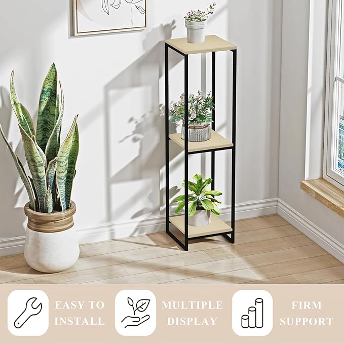 46" Tall Plant Stand Indoor, 3-Tier Modern Plant Shelf, Corner Flower Pot Holder Organizer for Living Room Balcony Patio Garden (Light Oak)