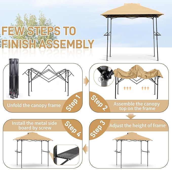 VINGLI 8x5 Pop Up Grill Gazebo BBQ Gazebo with 2 Side Shelves, Outdoor Grill Canopy BBQ Canopy Adjustable Height, Grilling Pergola for Patio Garden