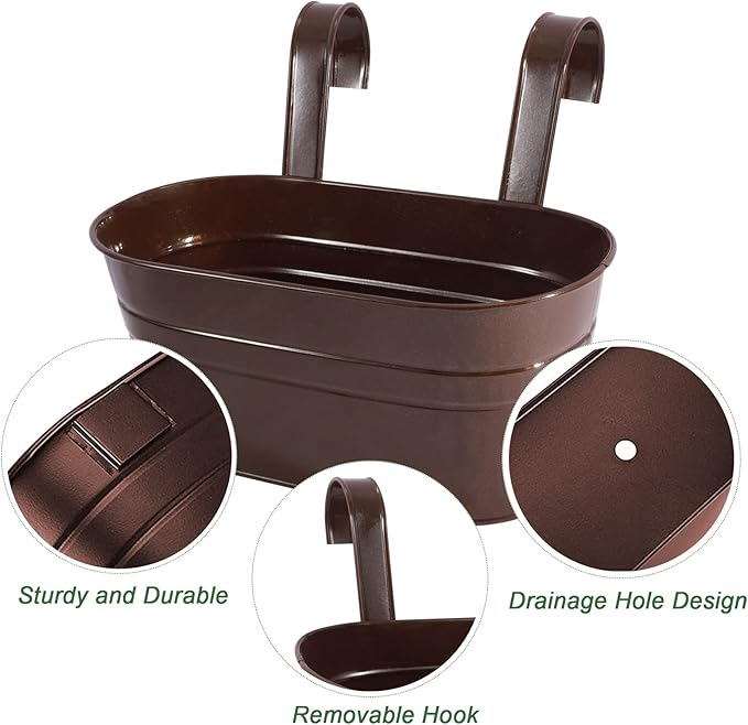 HowRU Metal Iron Flower Pots for Railing Fence Hanging Bucket Pots(5 Pcs) and Hanging Flower Pots Metal Iron Bucket Planter(10 Pcs) (Bronze)