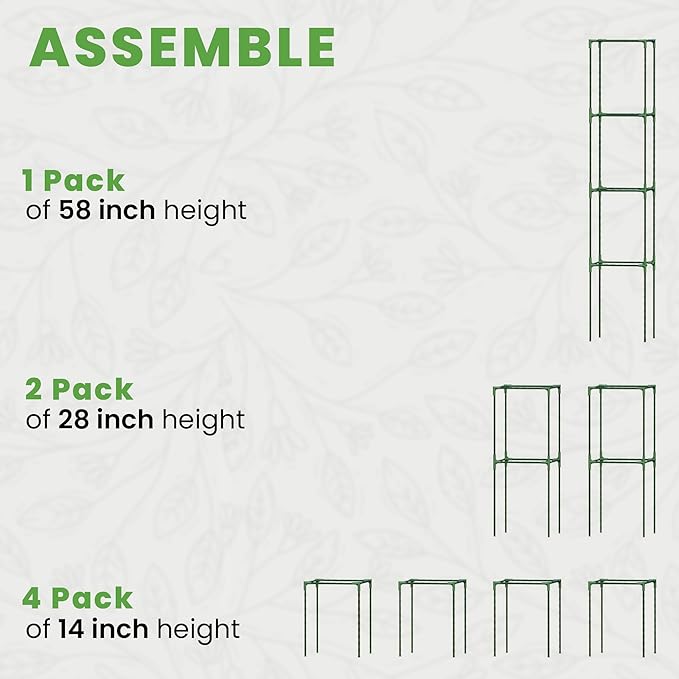 Tomato Cage Square - Large Trellis Stakes and Plant Support Structures for Vegetables and Climbing Plants - Tall Tomato Cages for Garden, Pots, Raised Garden Bed Outdoor Supplies (1 Pack - Up to 58")