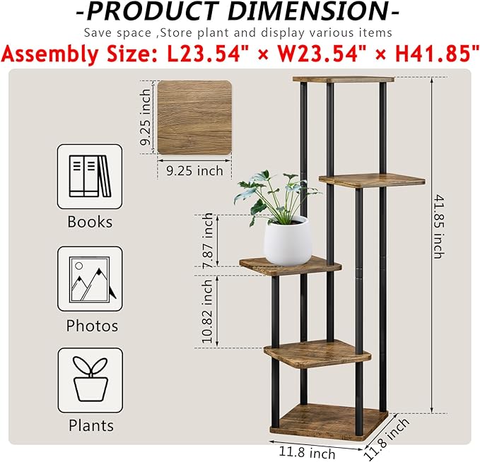 AZERPIAN Plant Stand 5 Tier Indoor Metal Flower Shelf for Multiple Plants Corner Tall Flower Holders for Patio Garden Living Room Balcony Bedroom, Black (5 Tier-Black)
