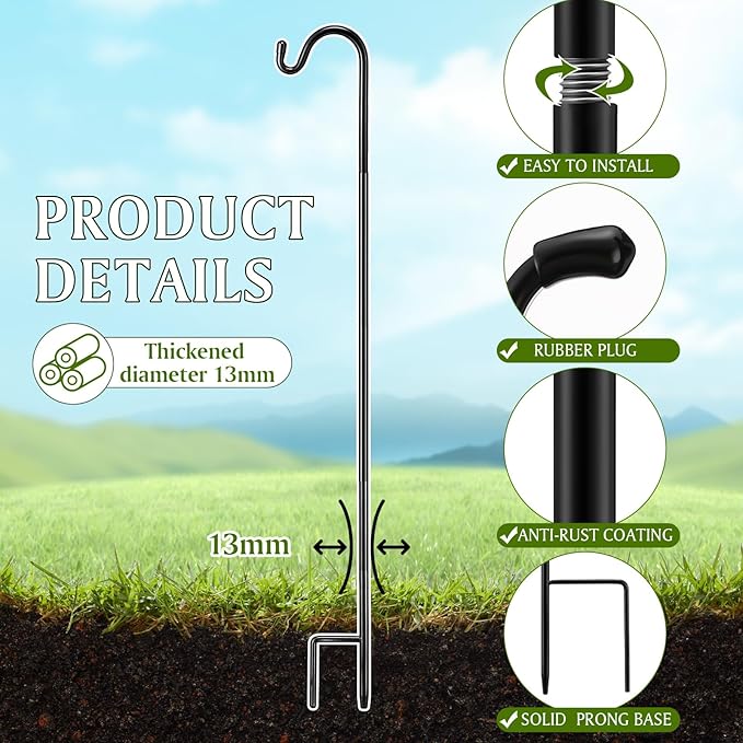 4 Pcs 60 Inch Shepherds Hook for Outdoor Adjustable Bird Feeder Pole Metal Steel Shepard Hooks for Hummingbird Stand Feeder Pole for Garden Plant, Lantern, Hanging Wedding Decor