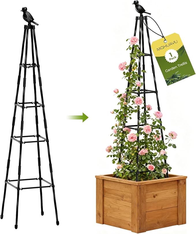 Garden Trellis for Climbing Plants Outdoors,65" Tall Cucumber Trellis Garden Obelisk Trellis Rustproof Plants Support with Adjustable Heights for Indoor Potted Plants, Vines, Vegetables
