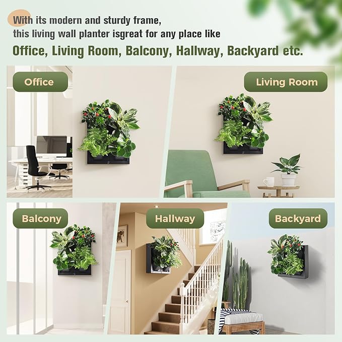 Wall-Mounted Vertical Garden Planter – Ready-to-Use Indoor Wall Planter with 4 Grow Pots – Perfect for Herbs, Succulents & Flowers – No Assembly Required(Black)