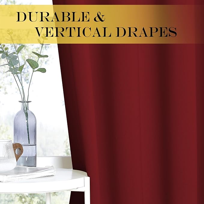 NICETOWN Room Darkening Short Curtain 54 inches Long for Living Room, Grommet Sound Reducing Thermal Insulated Curtains for Bedroom Nursery Window, 46W x 54L, 1 Piece, Burgundy Red