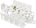 SERWALL 11-Piece Outdoor Dining Set, 60" - 83" Expandable Outdoor Dining Table and 10 HDPE Chairs, All Weather HDPE Outdoor Furniture Set for Backyard, Garden, White