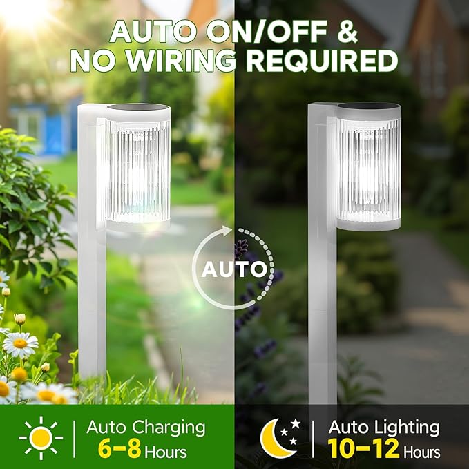 Solar Pathway Lights Outdoor, 6 Pack Upgraded Outdoor Solar Lights for Outside Super Bright Up to 12Hrs, IP65 Waterproof Solar Garden Lights for Yard Landscape Path Walkway Decor(Cool White)