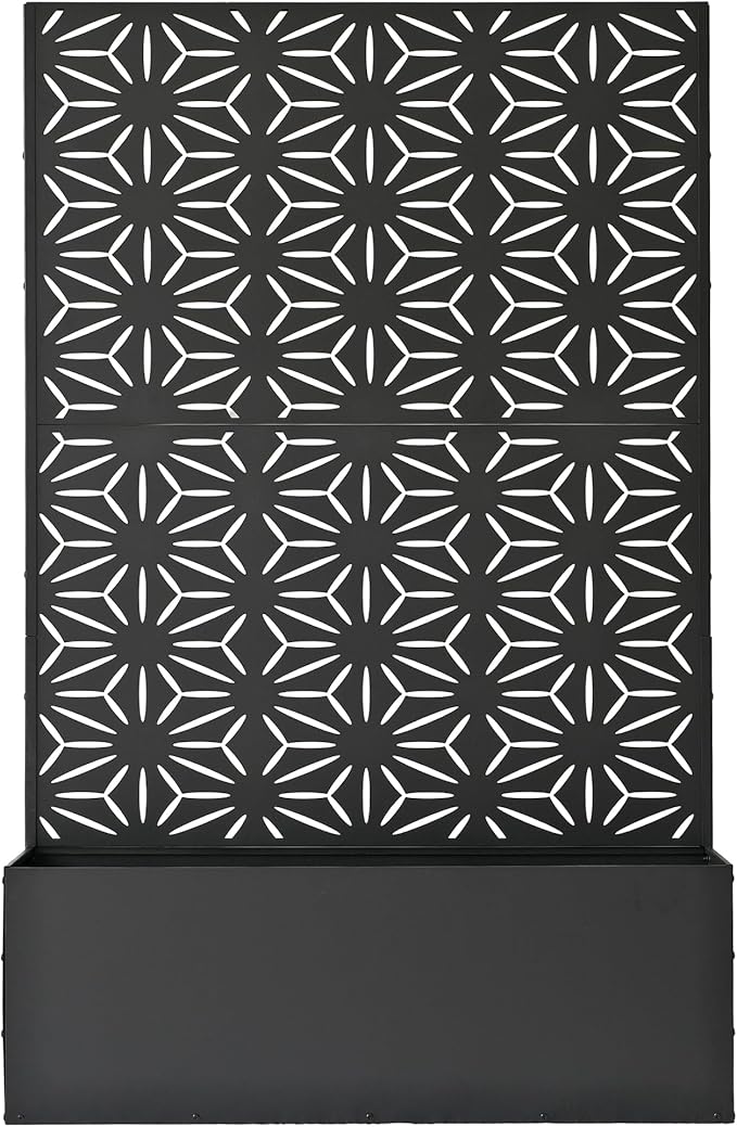 Oakland Living 6 ft. X 4 ft. Black Freestanding Metal Privacy Screen Room Divider with Flower Box