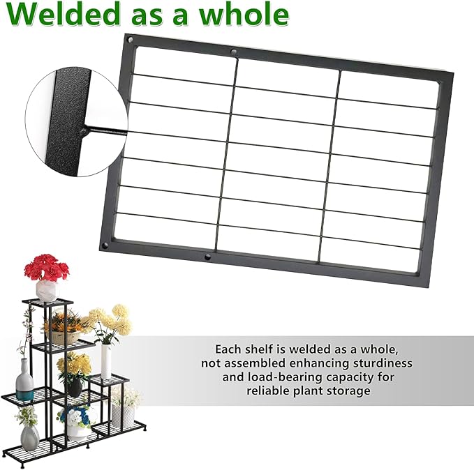 Twhep Heavy Duty Metal Plant Stand, 5 Tiers Multifunctional Plant Stand for Indoor Outdoor, for Tall Large Rack for Living Room Garden Balcony, Black