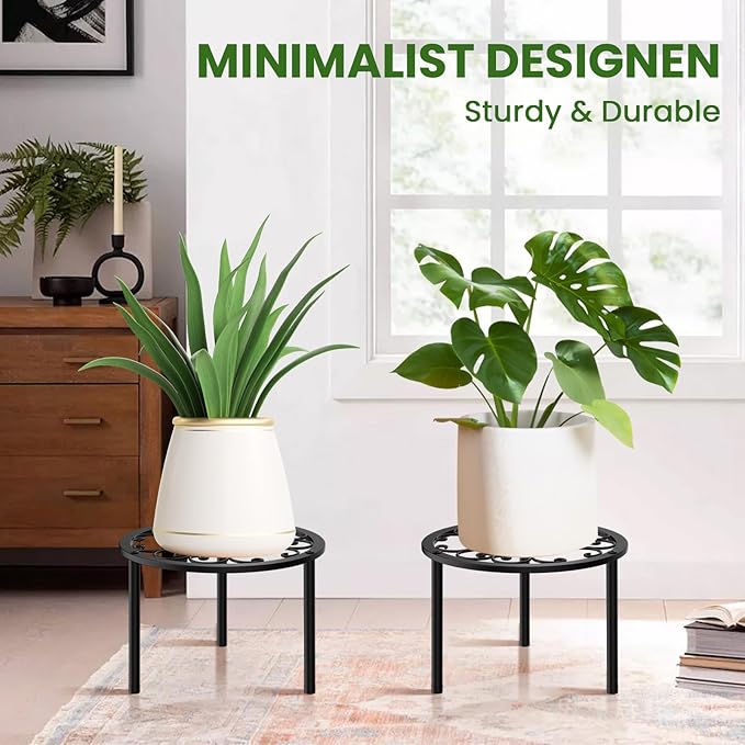 TOSKING 2-Pack Heavy Duty Metal Plant Stands - 10-inch Decorative Round Plant Stand, Adjustable Leveling Feet & Rust-Resistant Finish for Indoor/Outdoor Use