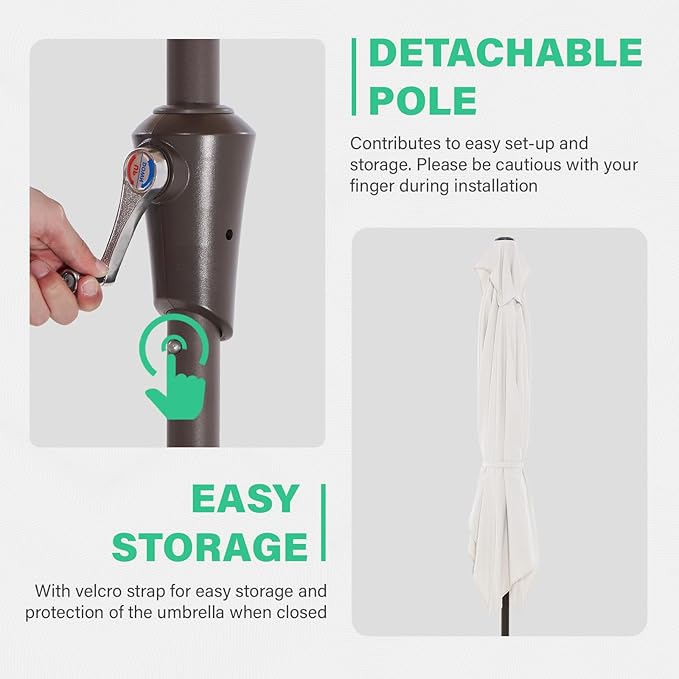 JEAREY 6.5x10 ft Rectangular Patio Umbrellas Rectangle Outdoor Umbrella with Push Button Tilt and Crank, Market Table Umbrella 6 Sturdy Ribs UV Protection for Poolside Garden Backyard Deck, Cream White
