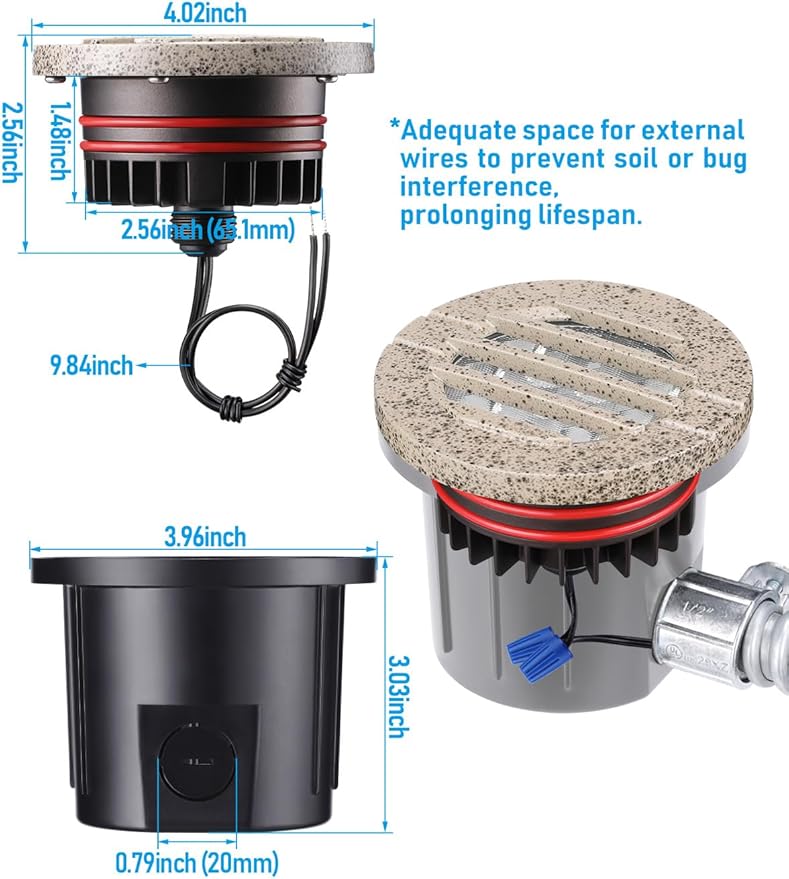 LEONLITE Dia. 4 Inch Well Lights Landscape LED In Ground, Grated Top, 3000K Warm White, 12-24V AC/DC CRI90 Low Voltage Garden Landscaping, Rock Color Aluminum Housing, Pack of 6