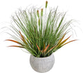 AlphaAcc 16.5" Fake Grass Plant Decorative Faux Greenery in Textured Gray Stripe Planter Lifelike Artificial Potted Plant for Modern Farmhouse Living Room Bedroom Kitchen Office Table Decor
