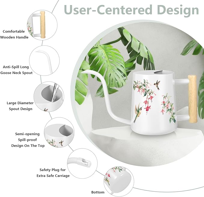 Watering Can Indoor Plants, 35oz Small Stainless Steel Metal Watering Can Modern Decorative Watering Pot with Long Spout for Indoor House Plant Bonsai Garden Flowers (White 1)