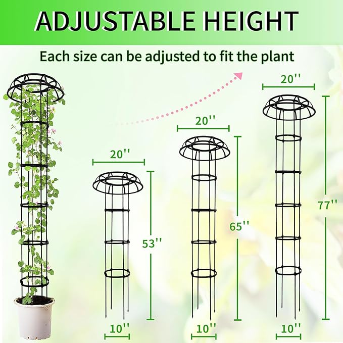 77-Inch Garden Trellis for Climbing Plants,Heavy-Duty Metal Obelisk with Mushroom Top,Stable Support for Potted Clematis,Tomato,Cucumber,Rose,Pea & Vine