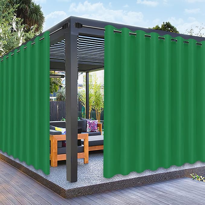 PureFit Outdoor Curtains for Patio Waterproof Weatherproof, UV Resistant Outside Curtains for Gazebo, Front Porch, Pergola, Sun Blocking Privacy Curtain, 120W x 108L inch, 1 Panel, Green