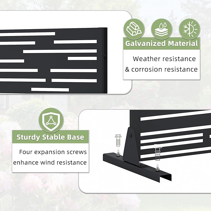 Casaphoria Metal Privacy Screen Outdoor, 72" H x 47" W Freestanding Decorative Privacy Screen for Patio Deck Balcony Garden with Stable Base, Shine Black