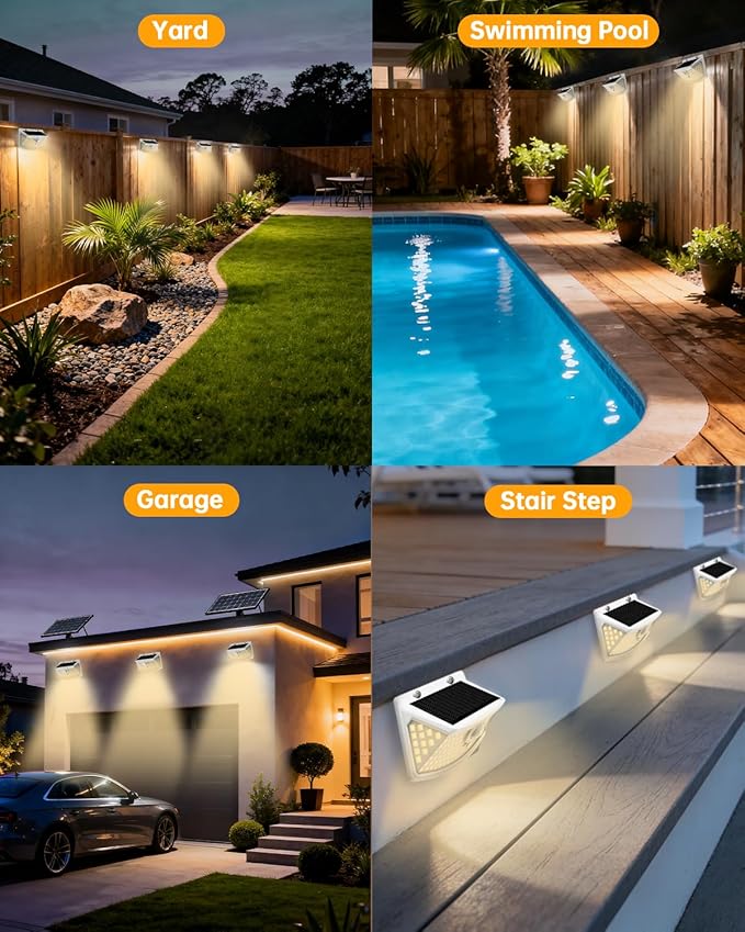 Aootek New Solar Motion Sensor Lights 120 LEDs with Lights Reflector,270° Wide Angle, IP65 Waterproof, Step Lights for Front Door, Yard, Garage, Deck (White, Warm White, 6-Pack)