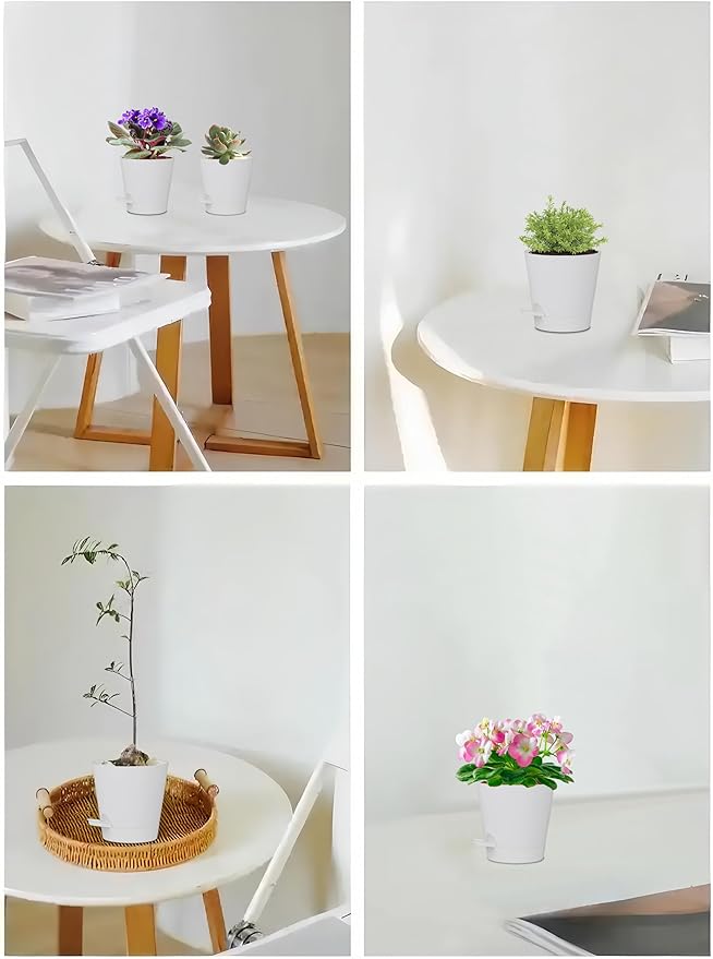 5 Pack 5 inch Self-Watering Pots, African Violets Planter with Drainage Holes and Reservoir, White Plastic Planter for Indoor Outdoor Plants Flowers and Houseplants White, 5 inch 5 pcs