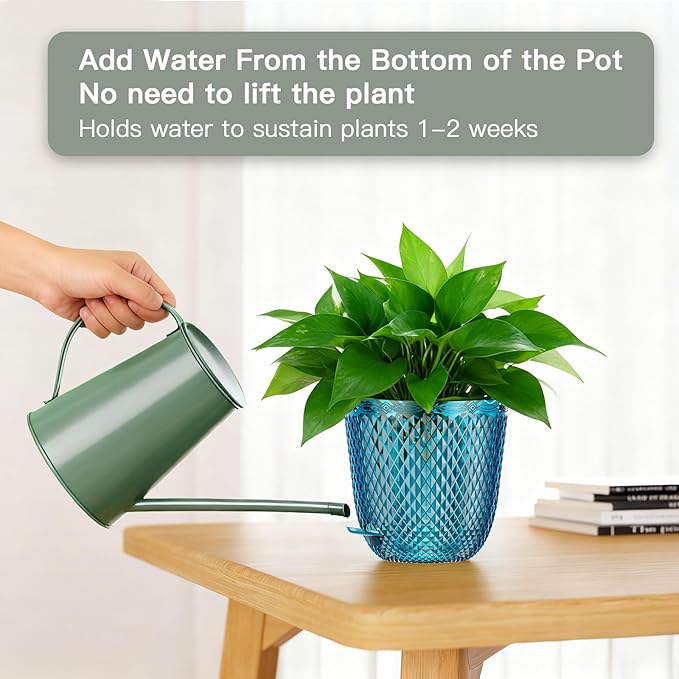 QCQHDU 2 Pack Self Watering Pots, 7.2 Inch Flower Pots with Drainage Holes and Water Filling Port, Garden Planter for Indoor Outdoor Plants (Klein Blue)