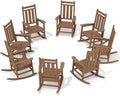 KINGYES Oversized Outdoor Rocking Chair Set of 8, All-Weather Patio Rocking Chairs for Porch, HDPE Outdoor Patio Rockers with High Back & Wide Seat for Garden, Lawn, Brown