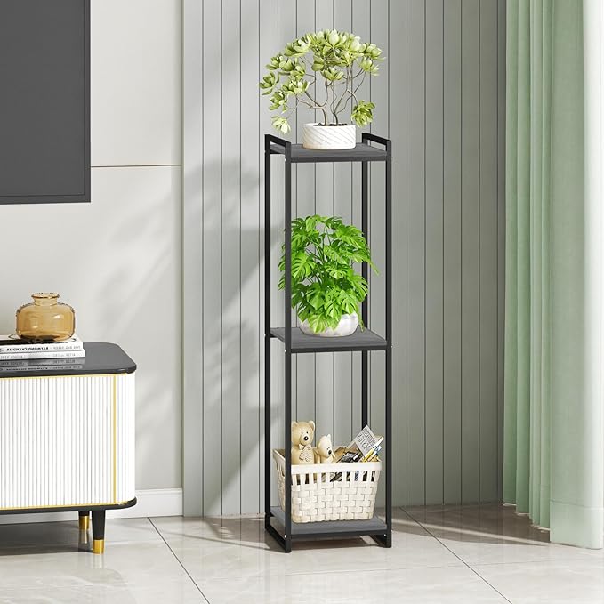 3-Tier Plant Stand Indoor, 45" Tall Modern Plant Shelf Corner Flower Pot Holder Organizer for Living Room Balcony Garden, Oak Grey