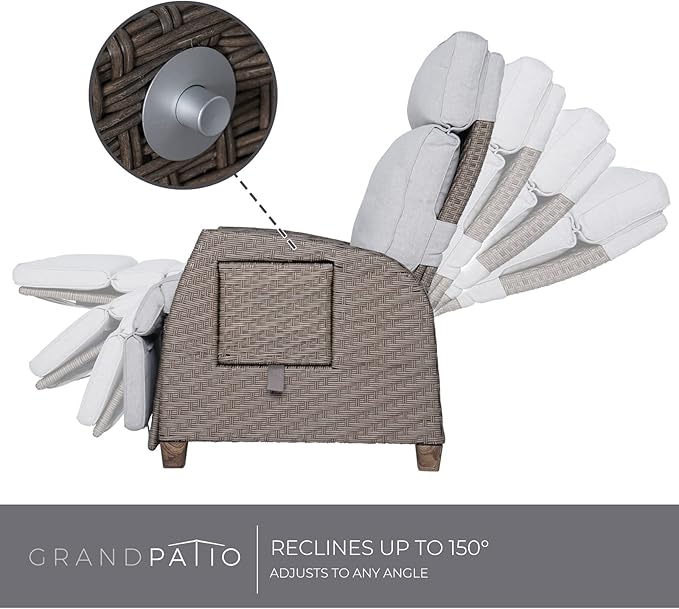 Grand patio Indoor & Outdoor Recliner Chair PE Wicker Patio Recliner with Flip Table Reclining Lounge Chair, Mist Grey