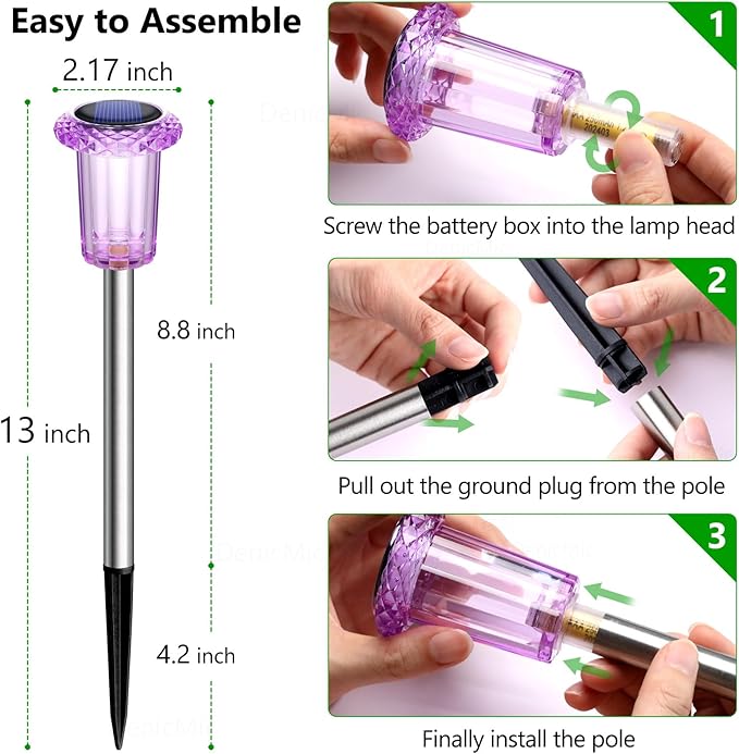DenicMic Solar Lights Outdoor 10 Pack Waterproof Purple LED Stainless Steel Stake Outside Lights for Yard Pathway Garden Driveway Walkway Landscape Path Lighting Halloween Decorations Outdoor