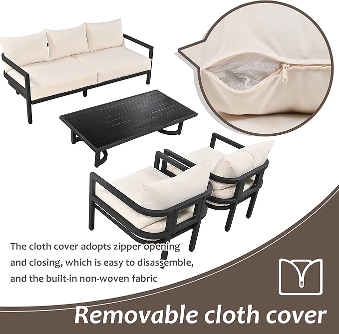 Merax 4 Piece Sectional Furniture Patio Sofa Multi-Person Outdoor Steel Sofa Set, Waterproof, Anti-Rust and Anti-uv, Suitable for Gardens and Lawns，Beige