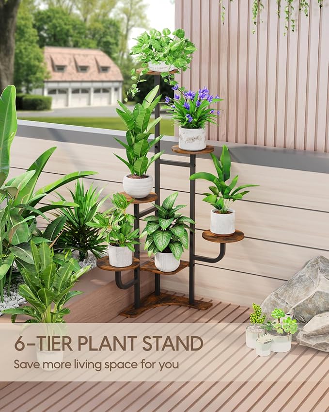 Corner Plant Stand Indoor - 6 Tiered Indoor Plant Stand Round Metal Plant Shelf, Plant Organizer for Living Room, Graden, Balcony, Home Decor (Brown)