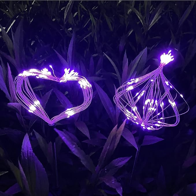 JJGoo Solar Firework Lights, 2 Pack 180 LEDs 2 Lighting Modes Solar Lights Outdoor Waterproof for Garden Patio Walkway Pathway Party Wedding Christmas Decorative - Purple
