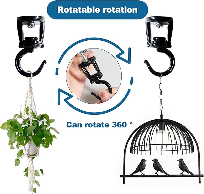 ONIKK Ceiling Hooks for Hanging Plants (6 PCS Black), Heavy Duty Metal Plant Hooks, Screw in Hooks for Hanging Birdfeeders, Lamps, Planters, Indoor Outdoor Wall Baskets Hooks up to 33 lbs