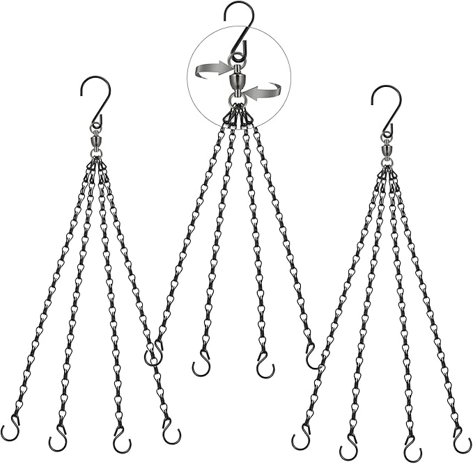 Heybe Swivel Hanging Basket Chains 23 Inches 4 Leads Hanging Chains Flower Pot Hanger Replacement Plant Hangers for Planters and Lanterns, Pack of 3 (4 Legs-Swivel)
