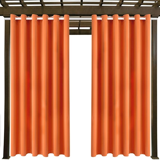 Waterproof Outdoor Curtain W84 x L84 - Grommet Top Sunlight Blocking Window Treatment Drapes Blackout Curtains for Home Bedroom Living Room Outdoor Patio Porch Gazebo (Orange, 2 Panels)