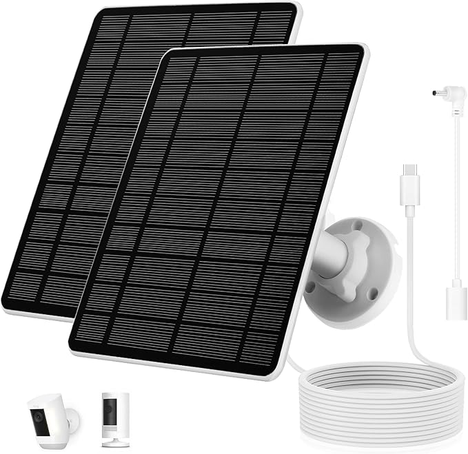 Solar Panel for Ring Camera, 2 Pack 5W Solar Charger Compatible with Spotlight Cam/Pro/Plus & Stick Up Cam Battery, Waterproof, 13ft Long Cable with USB-C to Ring Adapter