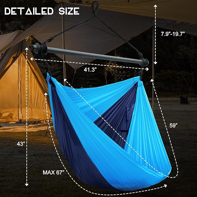 Hammock Chair, Portable Outdoor Hanging Rope Swing, Max 500 Lbs, Collapsible and Lightweight Nylon Parachute Hammocks Chair for Indoor, Backpacking, Travel, Backyard, Patio, Hiking (Navy,Blue)