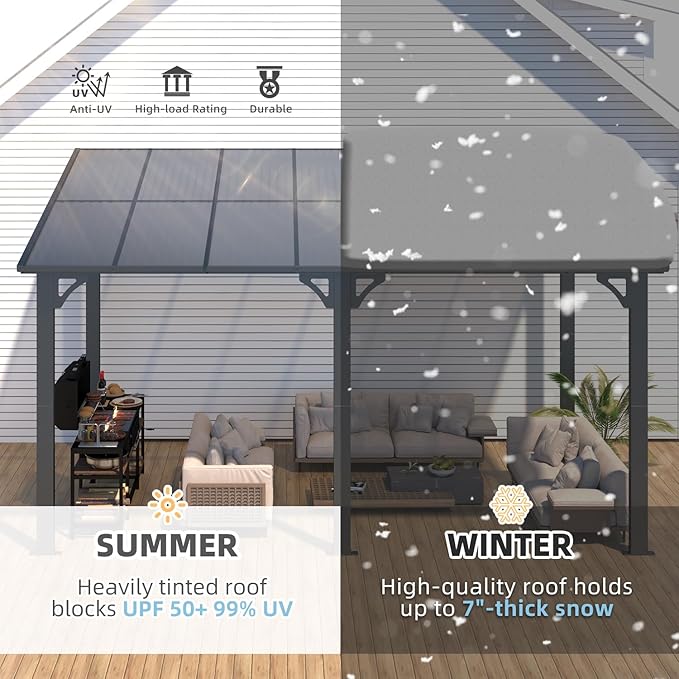 AECOJOY 14' x 8' Gazebo Outdoor Pergola for Patio, 8x14 Hard Top Lean to Gazebo Shelter Pergolas and Gazebos Clearance with Patio Roof, Large Wall-Mounted Heavy Duty Awnings for Decks, Backyard