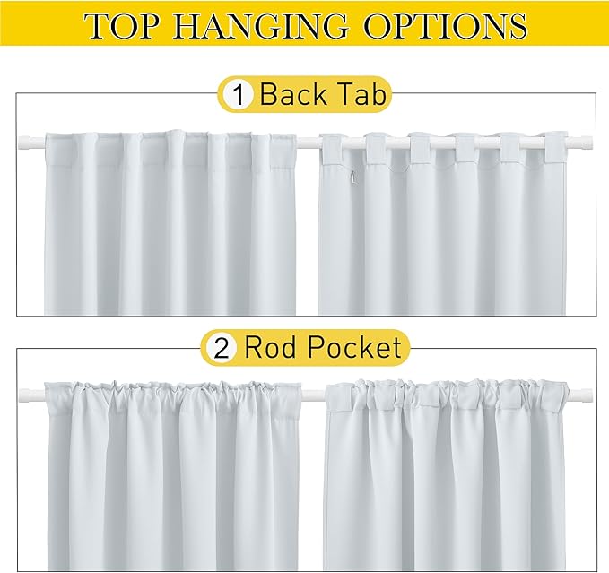 NICETOWN Blackout Outdoor Curtains for Patio Windproof 2 Panels Top & Bottom Pocket & Back Tab, Thermal Fixed Waterproof Safe Drapes Keep Privacy for Yard/Porch, Greyish White, W52 x L95