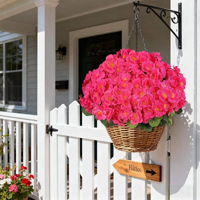 Artificial Geraniums Flowers for Outdoors, 6 Bundles Realistic Silk Fake Geranium, No Fade Faux Plants for Hanging Baskets, Window Boxes, Planters - Porch, Patio, Garden Decor(Rosy)