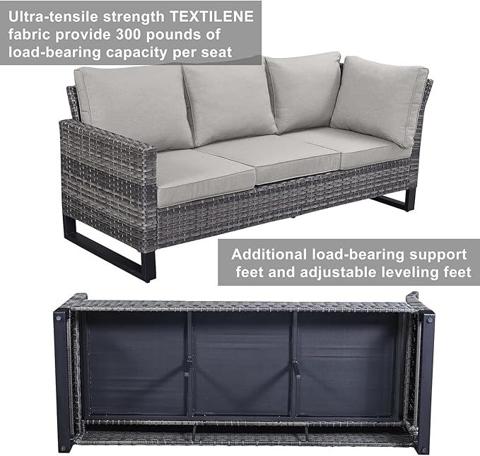 Belord Outdoor Sectional Furniture with Swivel Rocker Chair, 10 Pieces Wicker Patio Furniture Sets with Ottoman L Shaped Sofa Coffee Table Beige Cushion