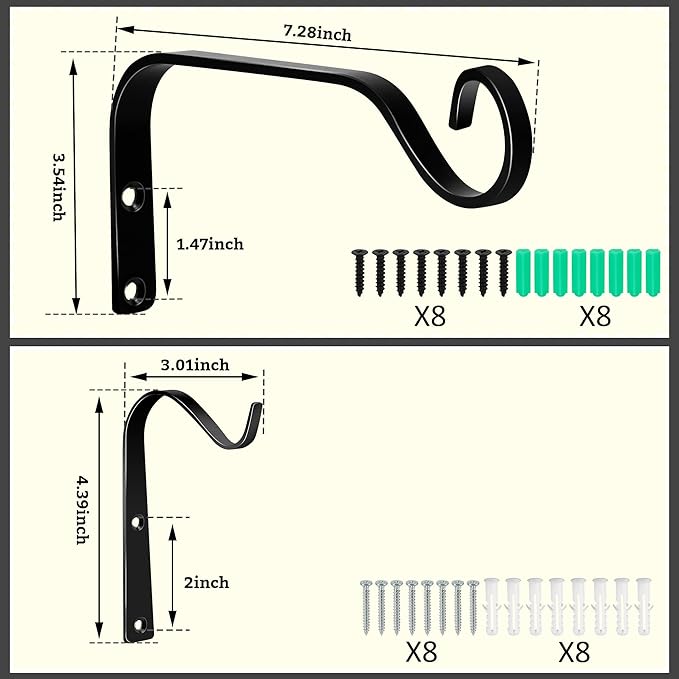 4pcs Wall Mounted Plant Hanger, Indoor/Outdoor Decorative Hook for Hanging Plants, Windchime, Baskets – Rustic Iron Plant Holder, Ideal Wall Décor, Ceiling Hooks for Indoor Garden- (7 in)