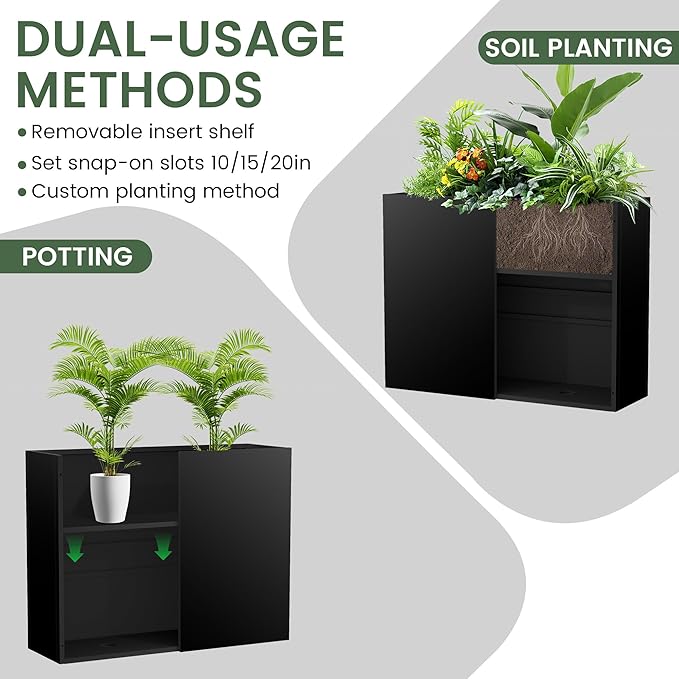 Tall Metal Planter for Outdoor Plants,38"Lx13"Wx30"H All-Weather Durable Plant Box,Large Rectangular Planter with Drainage Holes & Removable Shelf,Modern Decor for Tall Small Plants, Trees, Flowers