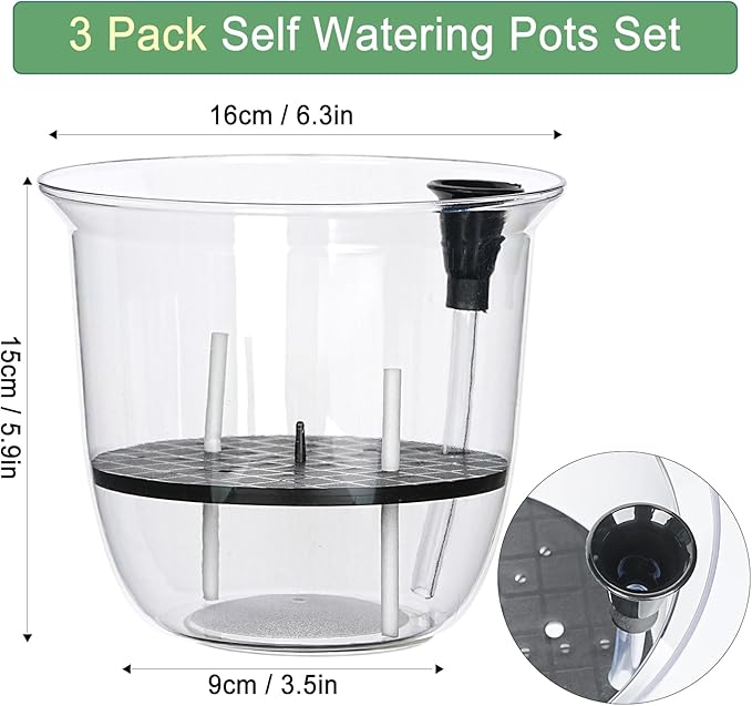 Plant Pots 6 inch Set of 3, Self Watering Pots for Indoor Outdoor Plants Flowers, Self Watering Planters with Reservoir, Drainage Hole and Absorbent Cotton Rope (3 Large)