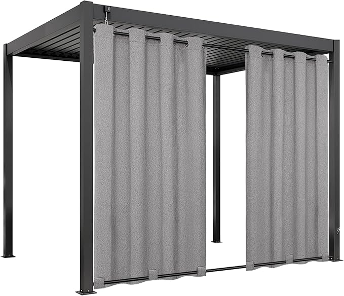Easy-Going Linen Look Outdoor Curtains Waterproof Windproof Porch Curtains, Soft Thicken Outdoor Privacy Curtains for Patio, Gazebo, Grommet Top and Tab Bottom Drape, 1 Panel, 54x96 inch, Grey