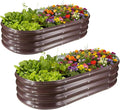 GOOZOO 2PC Galvanized Planter Raised Garden Bed, 4x2x1ft Raised Garden Bed Kit for Gardening Outdoor, Oval Metal Land Planter Box for Vegetables, Fruits, Flowers（Brown）