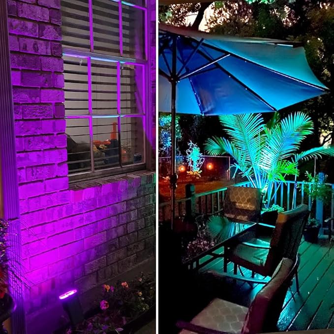 Spotlights Outdoor, RGB Color Changing Landscape Lights 12W 800lm 120V Plug in LED Spot Lights with Remote, IP66 Waterproof Outdoor Lights for Tree Yard House Flag Garden, 46.5ft Cord, 4 Pack